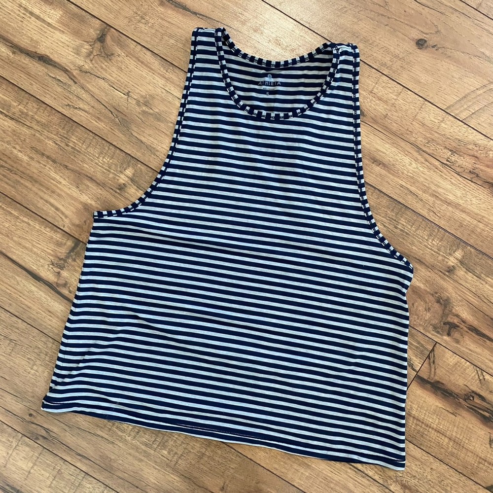 Athleta Essence Tank Navy & Grey Stripe Size Small